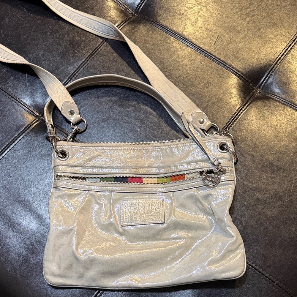 Coach Shimmering White Shoulder Bag